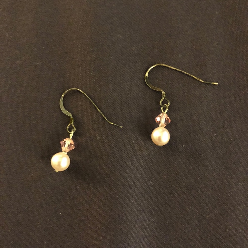 Pink Beaded Pearl Drop Earrings